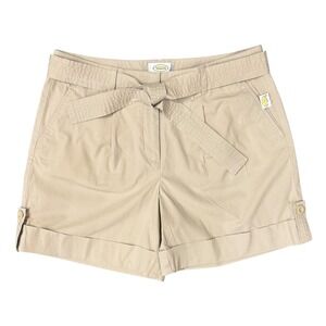 Talbots Women's‎ Shorts Khaki Beige Belted Tie Waist Cuff Stretch Vacation SZ 12